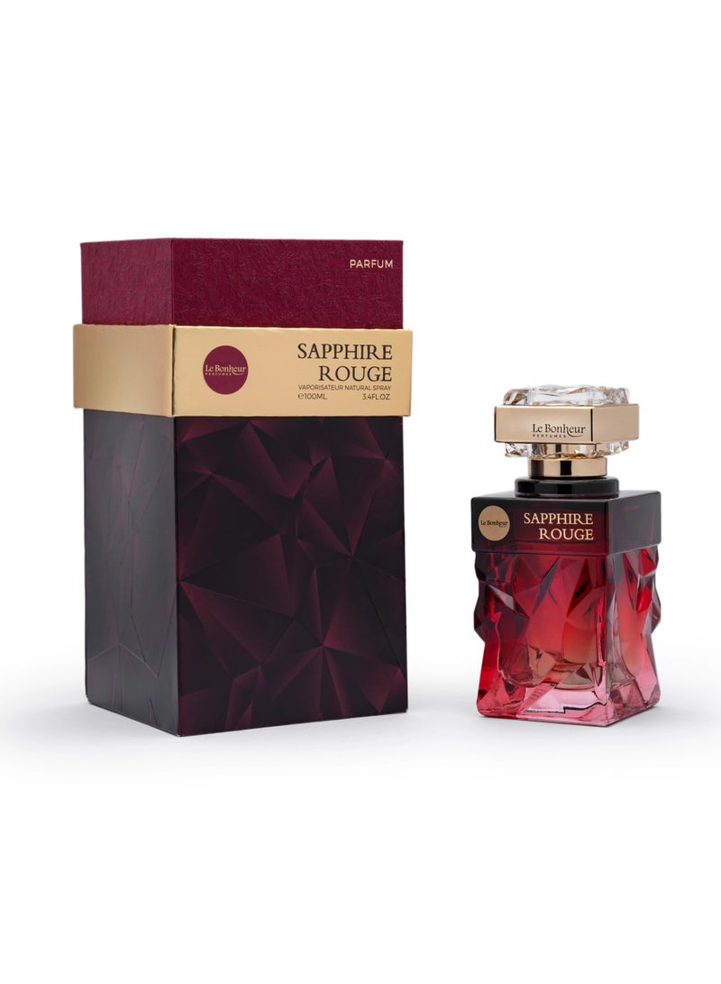 Le Bonheur Perfumes, Sapphire Rouge, Eau De Parfum, 100ml, Unisex, Luxury Oriental Woody Amber Perfume, Long Lasting Fragrance, Saffron, Passion Fruit, Rose, Leather, Patchouli, Oud, Labdanum, Amber, Vanilla, Premium Gift Perfume - Image 1
